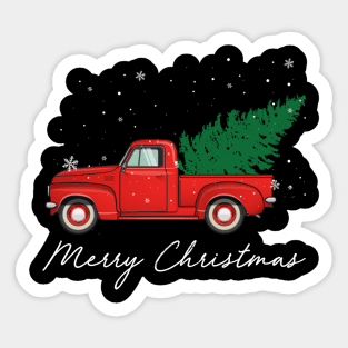 Merry Christmas Retro Vintage Red Truck Sticker